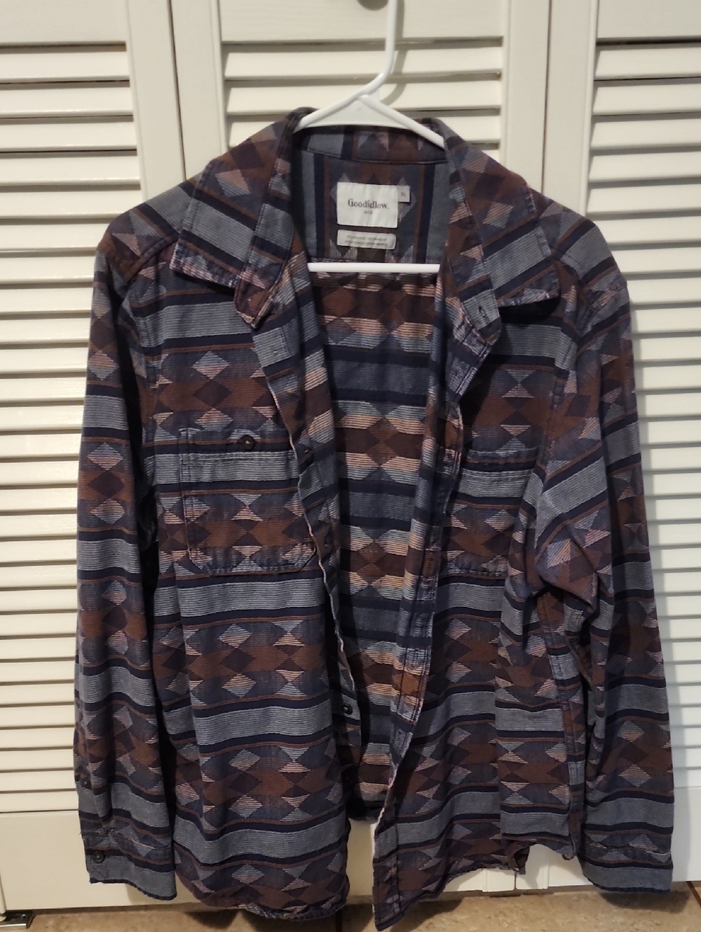 Goodfellow & Co Brown and Blue Geometric Button-Down Shirt Jacket